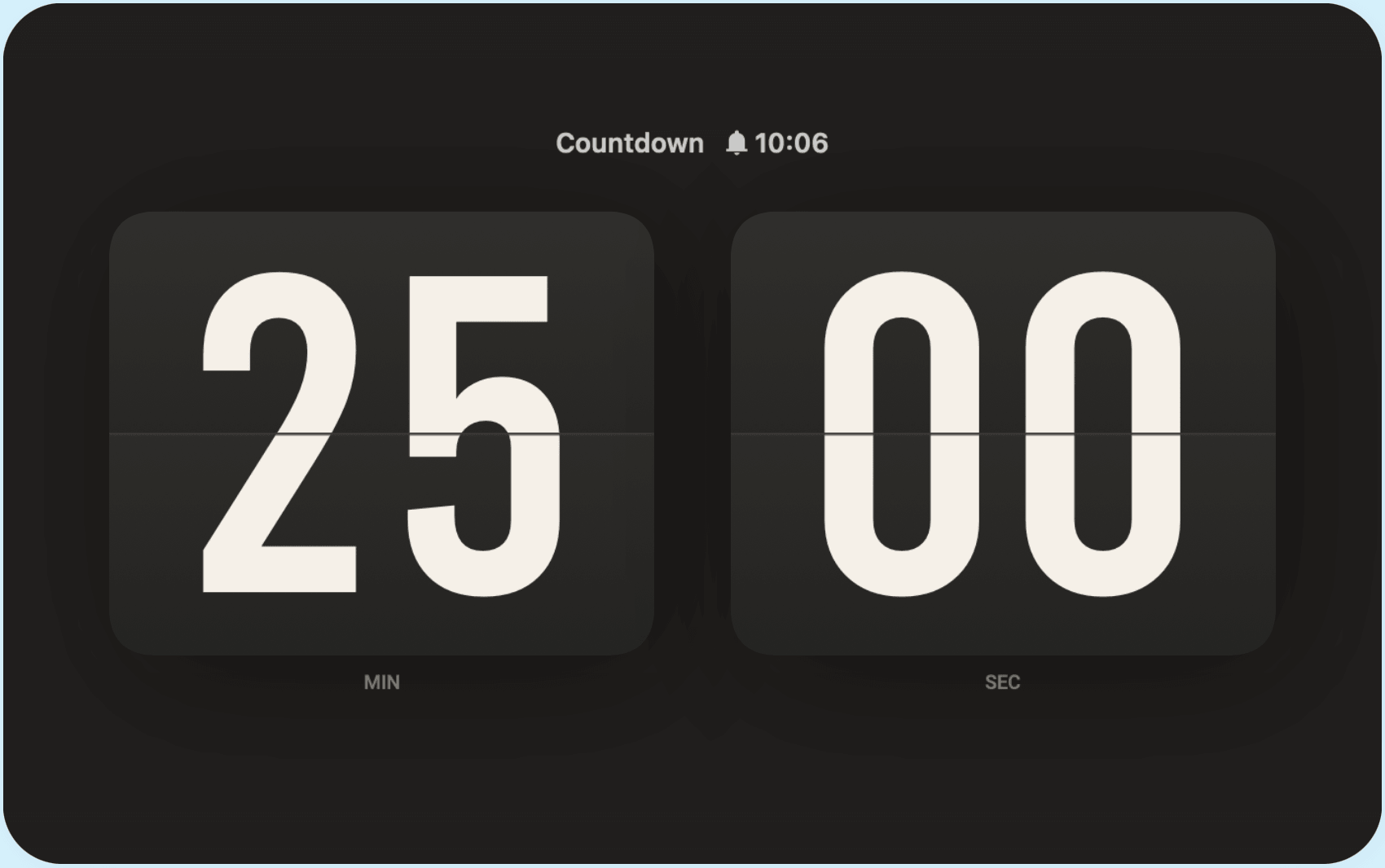 Soda Clock timer showing minutes and seconds.