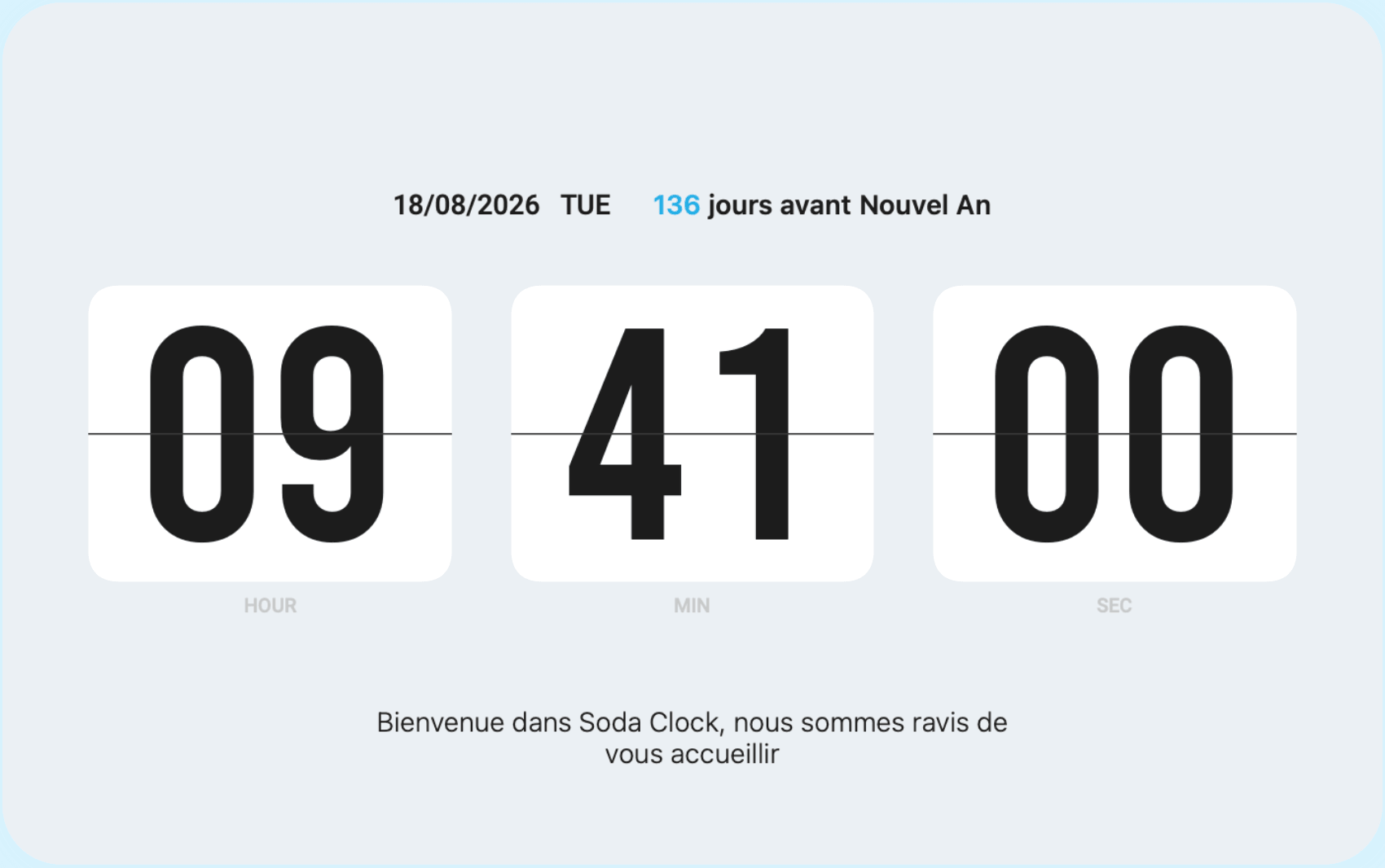 Soda Clock affiche un compteur de jours et un texte personnalisé.