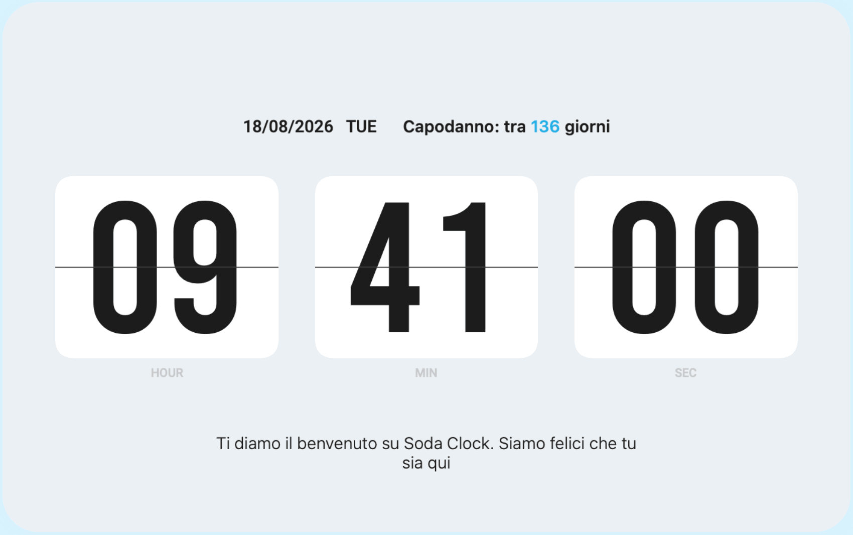 Soda Clock con conteggio dei giorni e testo personalizzato.